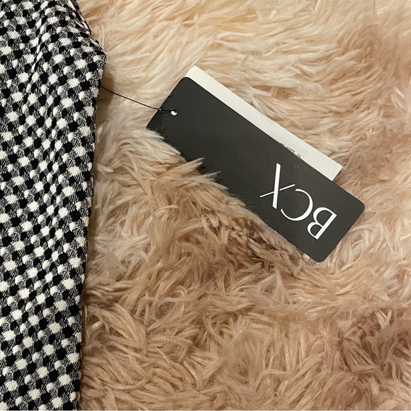 NWT BCX Black & White Stretch Ruched Sleeveless Polo Blouse Top Gingham Medium - Picture 4 of 8